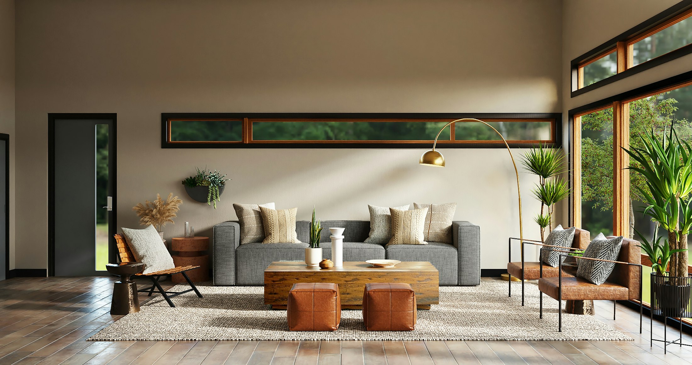 Sunlit great room with linen drapes